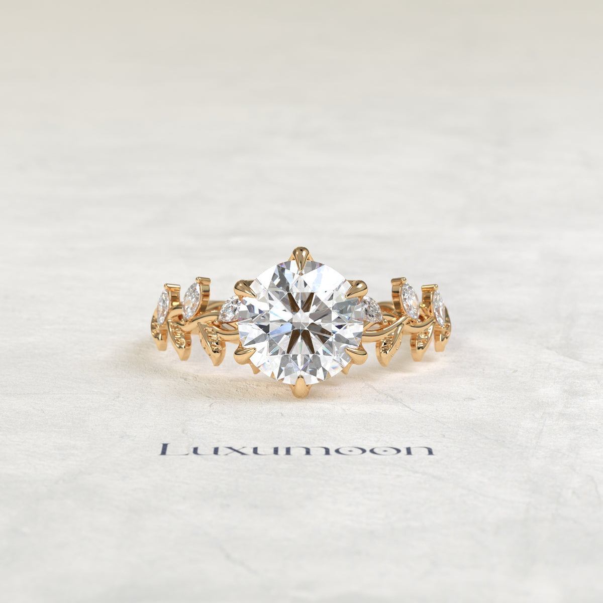 The Zorin – Round Cut Lab Grown Diamond Marquise Leaf Vine Twisted Band Engagement Ring