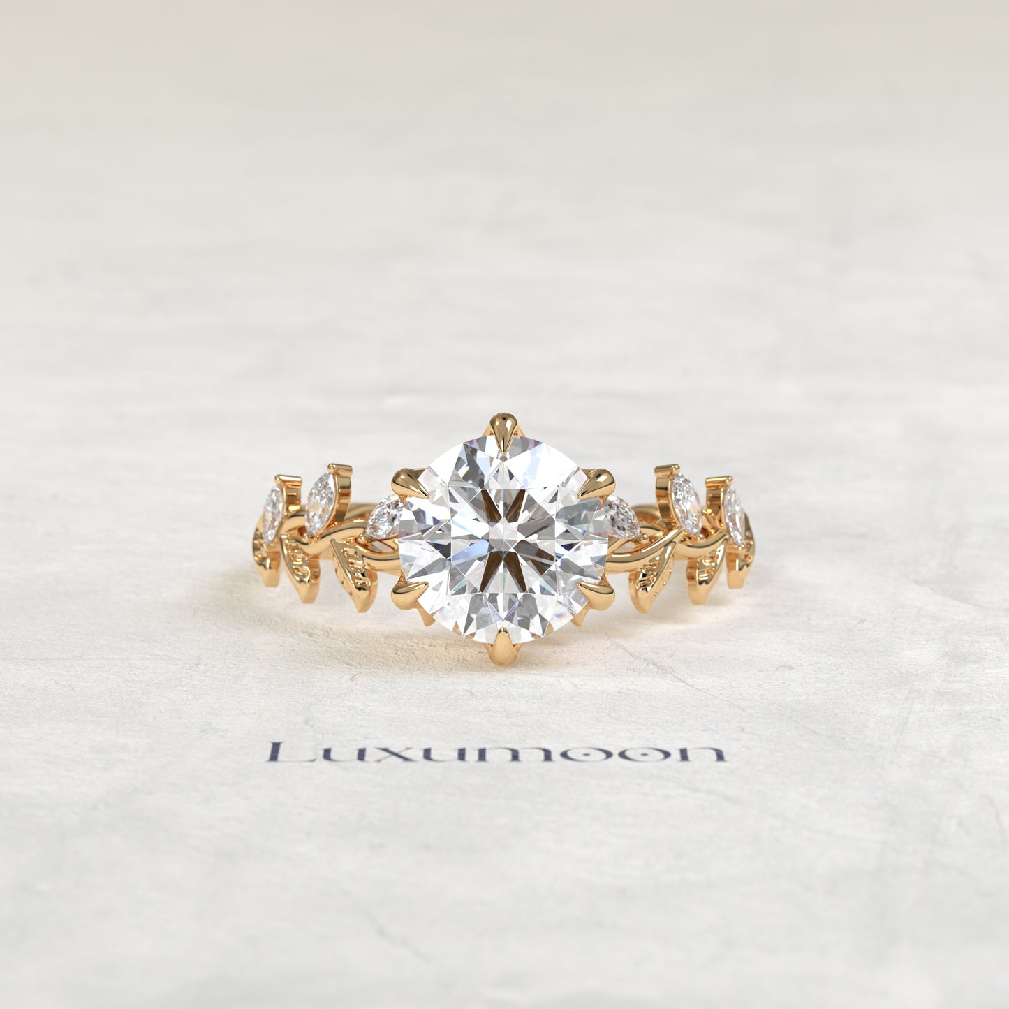 The Zorin – Round Cut Lab Grown Diamond Marquise Leaf Vine Twisted Band Engagement Ring
