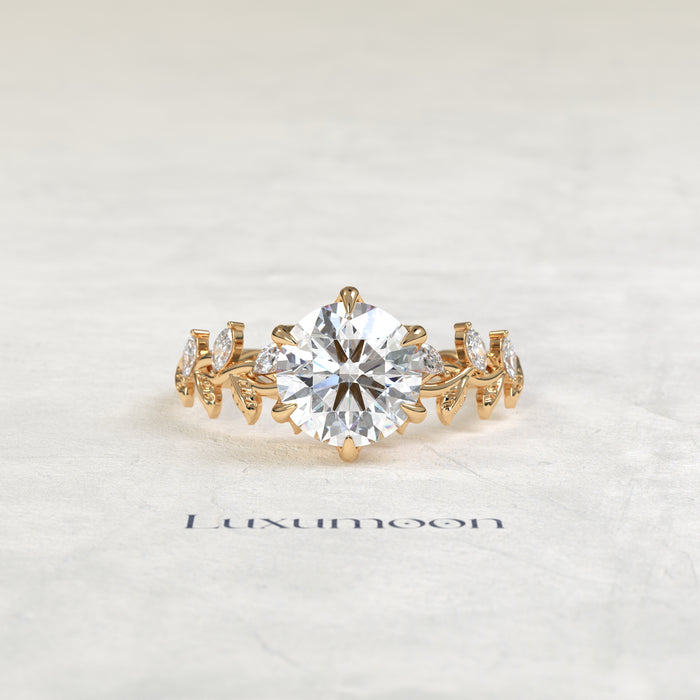 The Zorin – Round Cut Lab Grown Diamond Marquise Leaf Vine Twisted Band Engagement Ring
