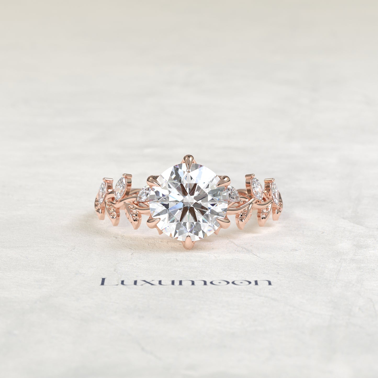 The Zorin – Round Cut Lab Grown Diamond Marquise Leaf Vine Twisted Band Engagement Ring