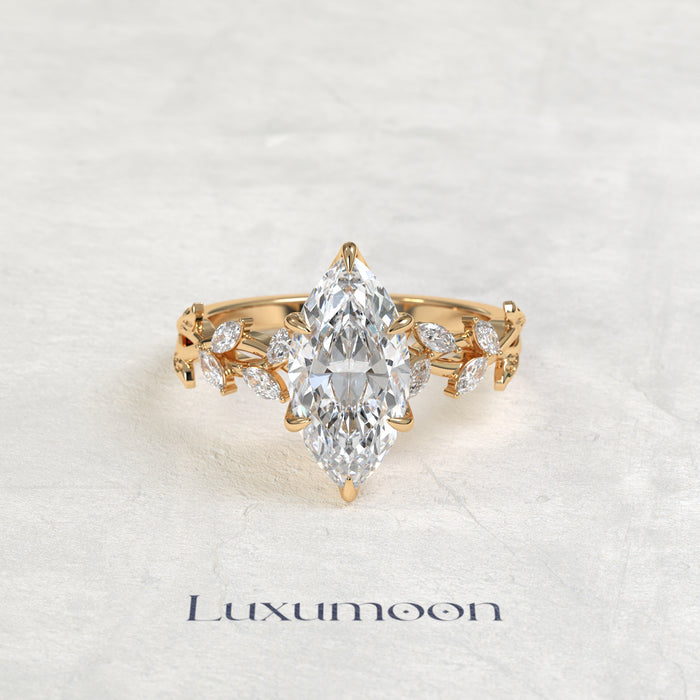 The Aera – Marquise Cut Lab Grown Diamond Marquise Leaf Vine Botanical Band Engagement Ring