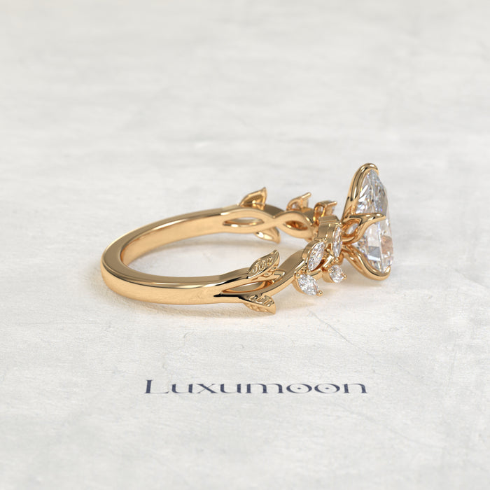 The Eryn – Pear Cut Lab Grown Diamond Marquise Leaf Cluster Botanical Vine Band Engagement Ring