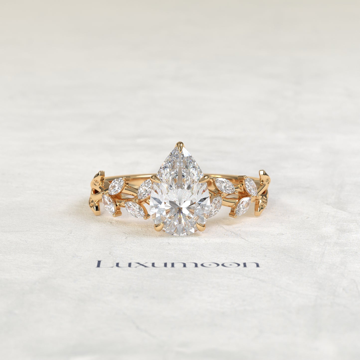 The Eryn – Pear Cut Lab Grown Diamond Marquise Leaf Cluster Botanical Vine Band Engagement Ring