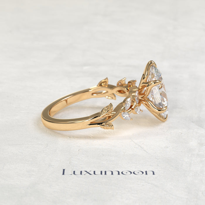 The Lura – Oval Cut Lab Grown Diamond Trailing Marquise Leaf Vine Band Engagement Ring