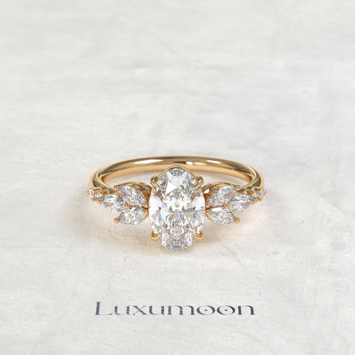 The Virel – Oval Cut Lab Grown Diamond Bold Marquise Petal Wing Cascade Engagement Ring