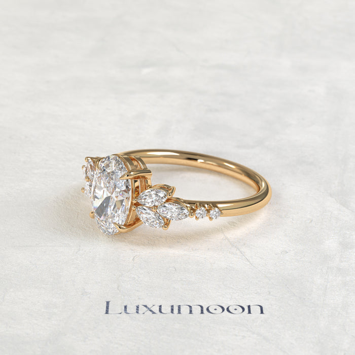 The Virel – Oval Cut Lab Grown Diamond Bold Marquise Petal Wing Cascade Engagement Ring