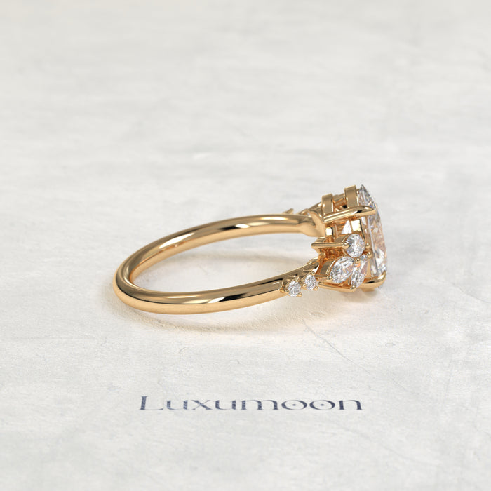 The Virel – Oval Cut Lab Grown Diamond Bold Marquise Petal Wing Cascade Engagement Ring