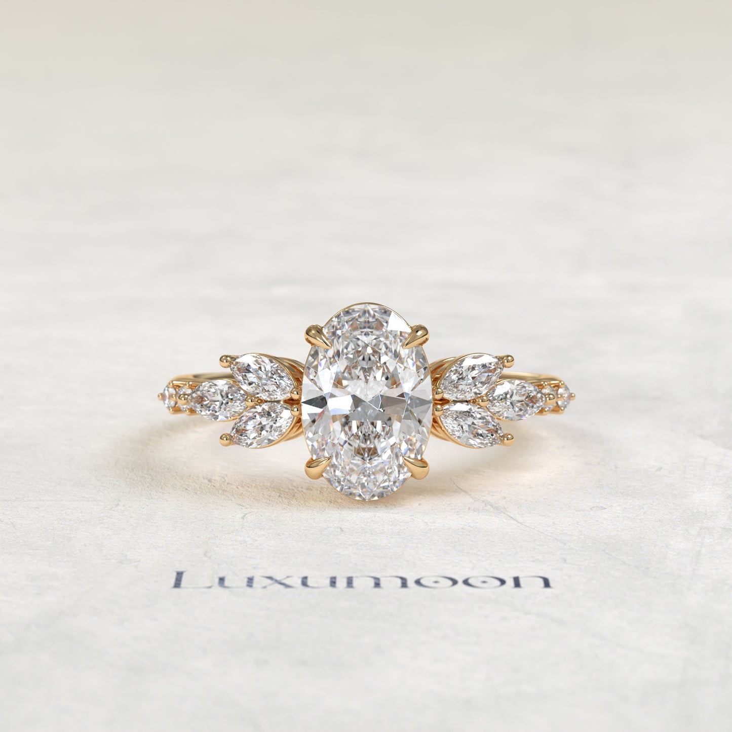 The Virel – Oval Cut Lab Grown Diamond Bold Marquise Petal Wing Cascade Engagement Ring