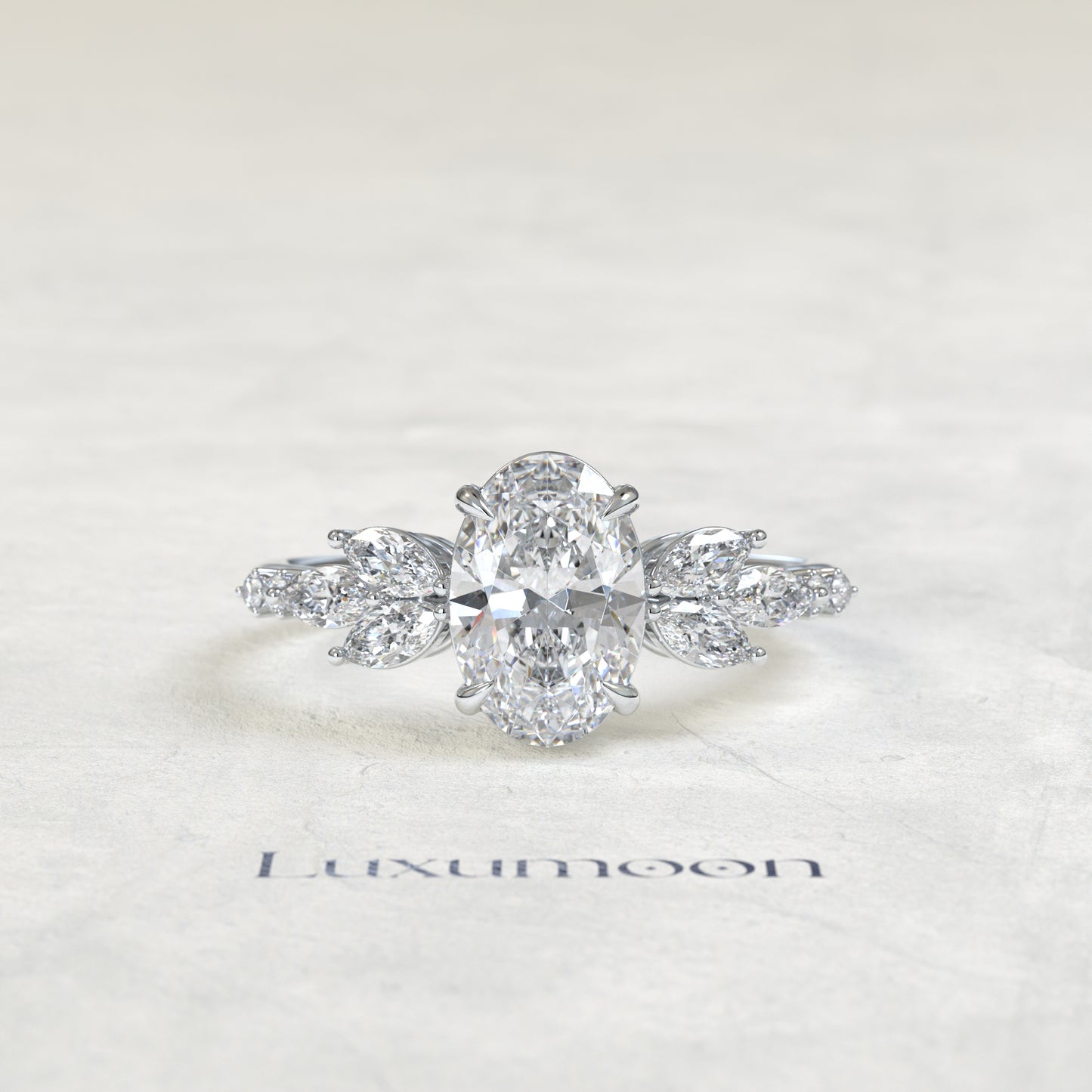 The Virel – Oval Cut Lab Grown Diamond Bold Marquise Petal Wing Cascade Engagement Ring