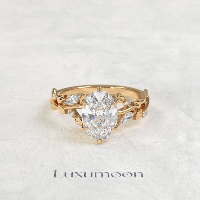 The Nira – Oval Cut Lab Grown Diamond Bold Marquise Petal Wing Cascade Engagement Ring