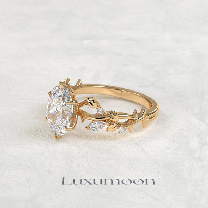 The Nira – Oval Cut Lab Grown Diamond Bold Marquise Petal Wing Cascade Engagement Ring
