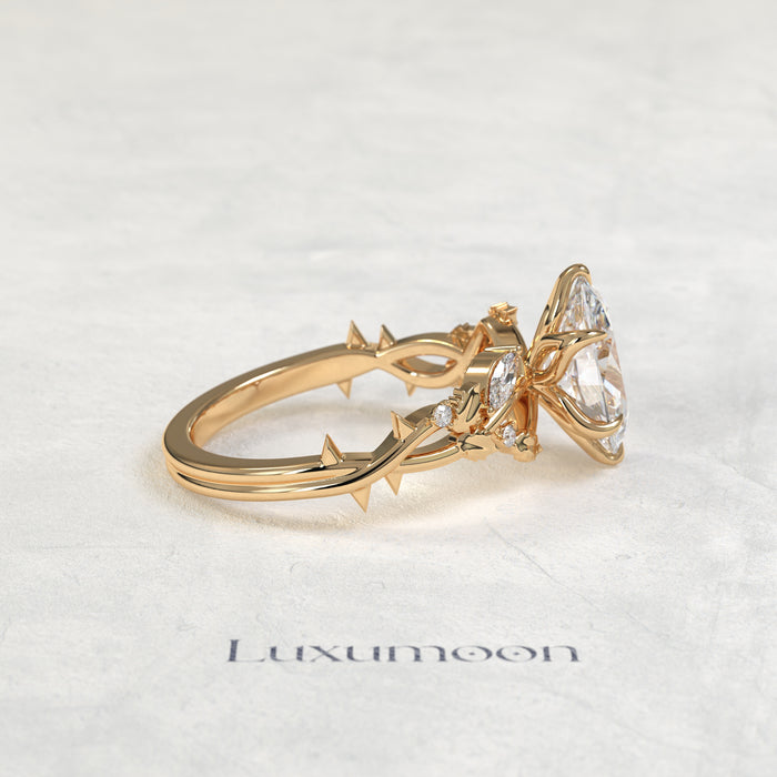 The Nira – Oval Cut Lab Grown Diamond Bold Marquise Petal Wing Cascade Engagement Ring