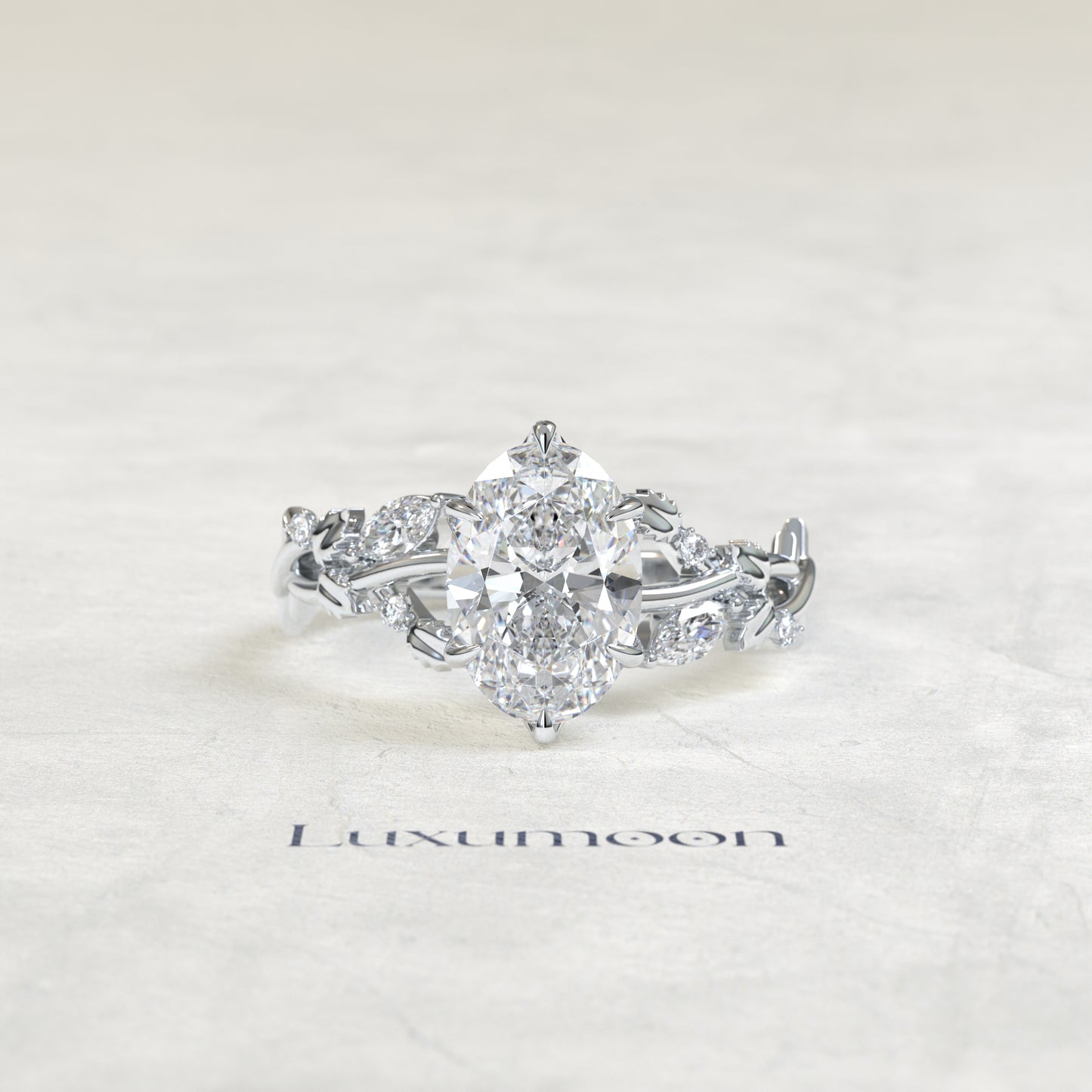 The Nira – Oval Cut Lab Grown Diamond Bold Marquise Petal Wing Cascade Engagement Ring