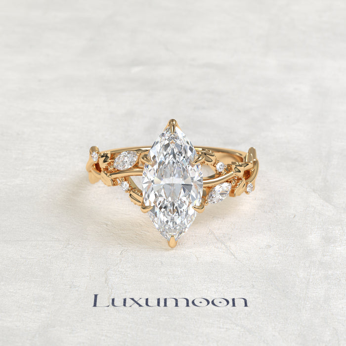 The Lira – Marquise Cut Lab Grown Diamond Sculpted Twig Branch Diamond Vine Engagement Ring