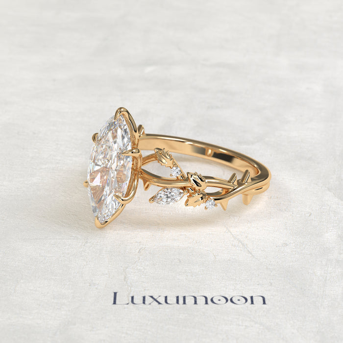The Lira – Marquise Cut Lab Grown Diamond Sculpted Twig Branch Diamond Vine Engagement Ring