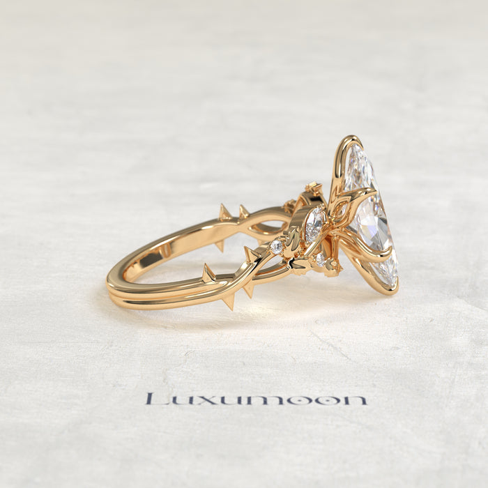 The Lira – Marquise Cut Lab Grown Diamond Sculpted Twig Branch Diamond Vine Engagement Ring