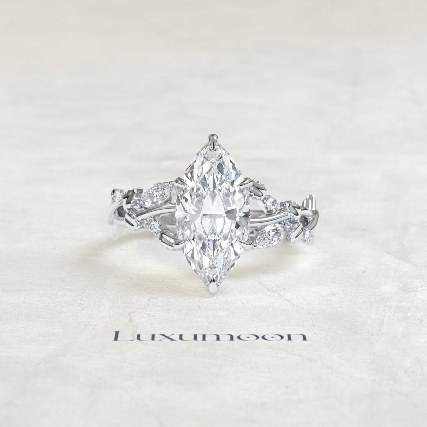 The Lira – Marquise Cut Lab Grown Diamond Sculpted Twig Branch Diamond Vine Engagement Ring