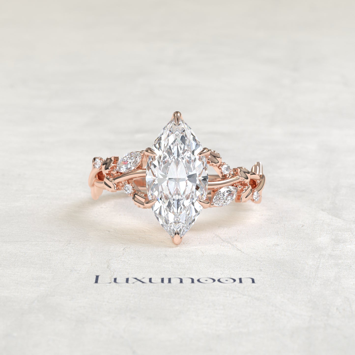 The Lira – Marquise Cut Lab Grown Diamond Sculpted Twig Branch Diamond Vine Engagement Ring