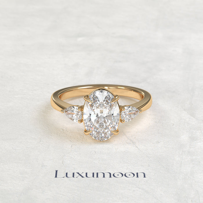 The Lyna – Oval & Pear Lab Grown Diamond Classic Three Stone Engagement Ring