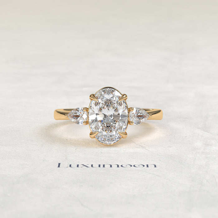 The Lyna – Oval & Pear Lab Grown Diamond Classic Three Stone Engagement Ring