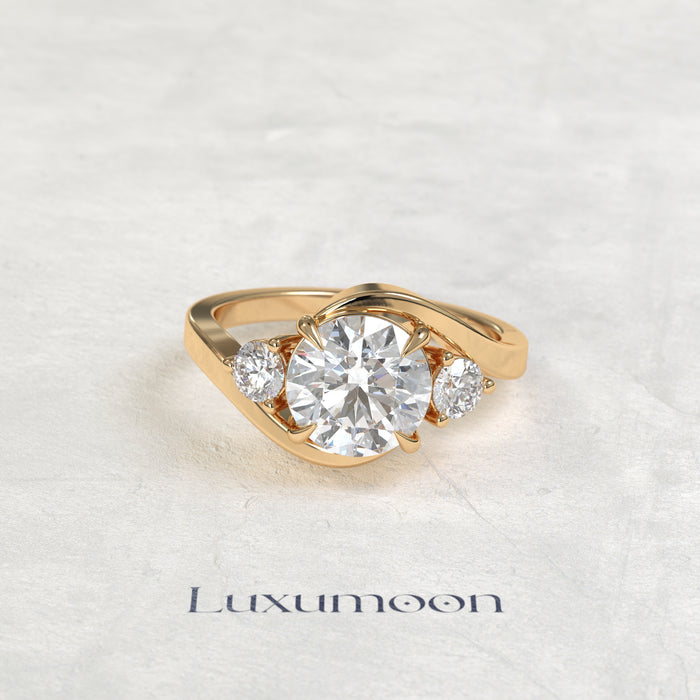 The Oryn – Round Lab Grown Diamond Three Stone Swirl Bypass Engagement Ring