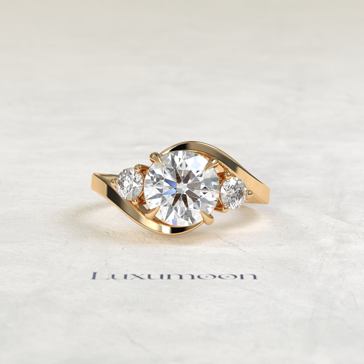 The Oryn – Round Lab Grown Diamond Three Stone Swirl Bypass Engagement Ring