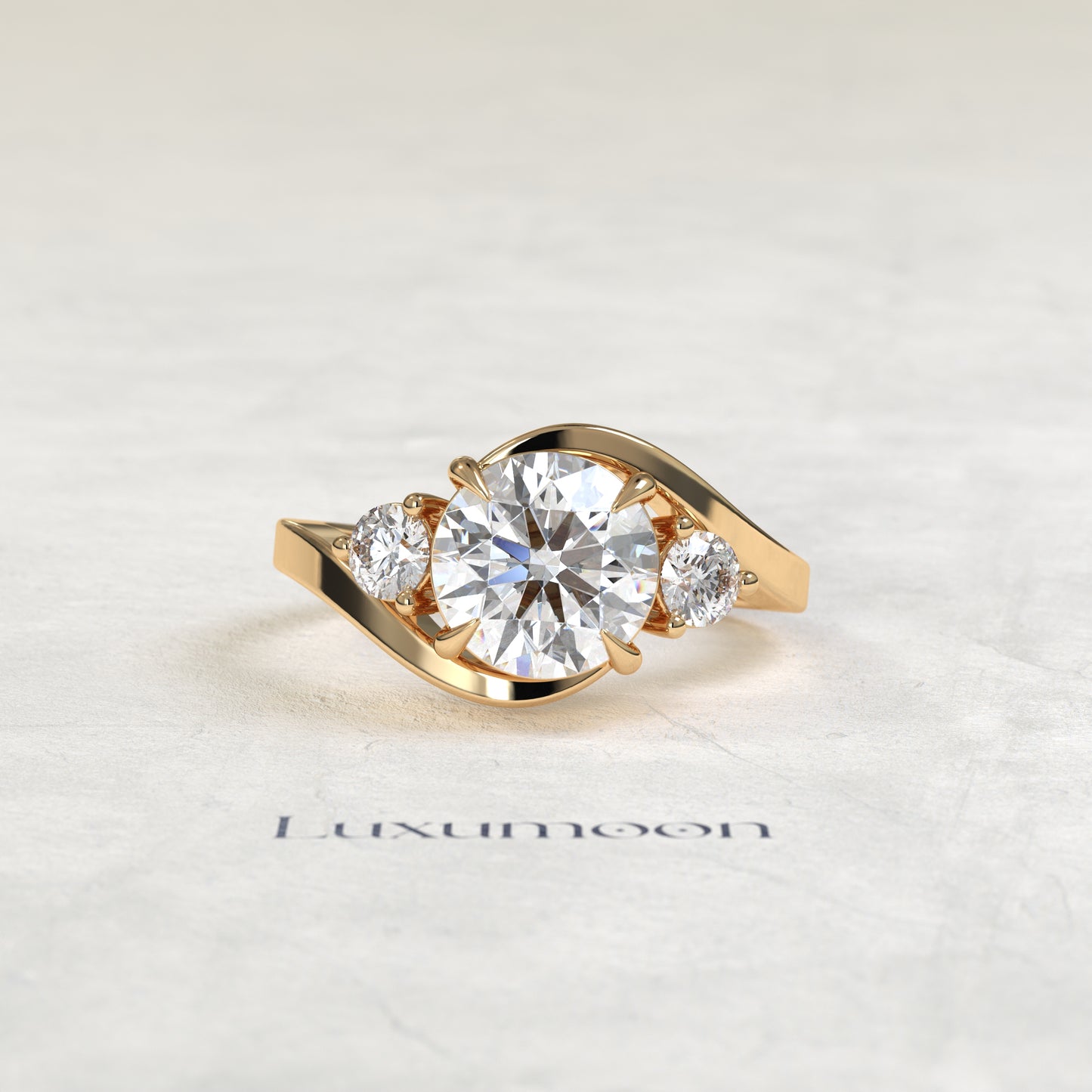 The Oryn – Round Lab Grown Diamond Three Stone Swirl Bypass Engagement Ring