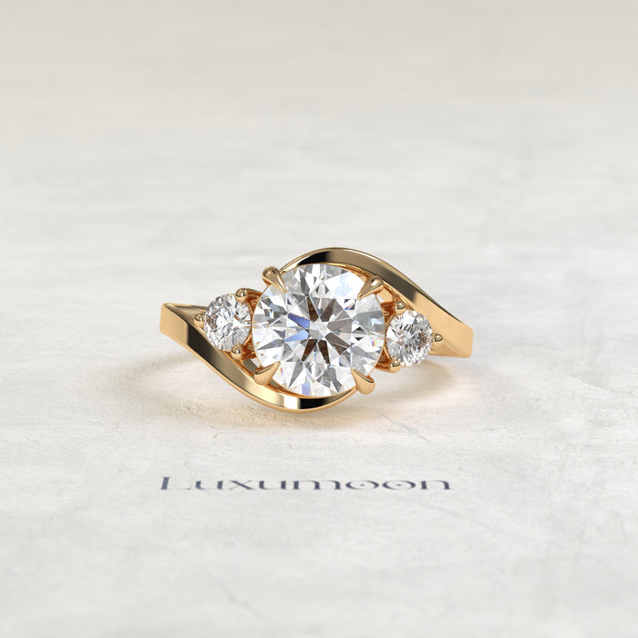 The Oryn – Round Lab Grown Diamond Three Stone Swirl Bypass Engagement Ring