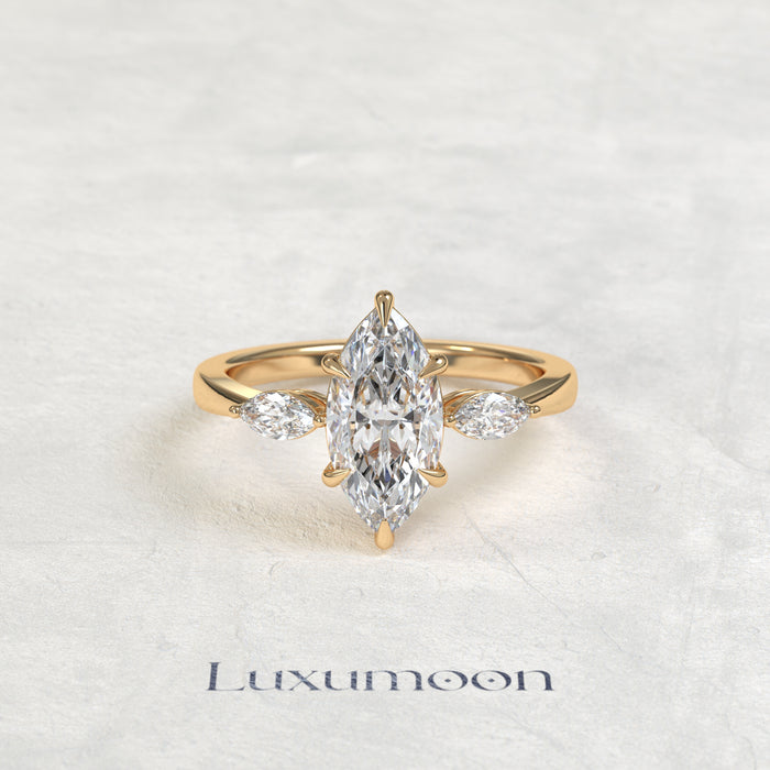 The Ryn – Marquise Cut Lab Grown Diamond Three Stone Trilogy Engagement Ring