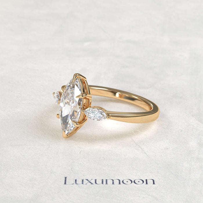The Ryn – Marquise Cut Lab Grown Diamond Three Stone Trilogy Engagement Ring