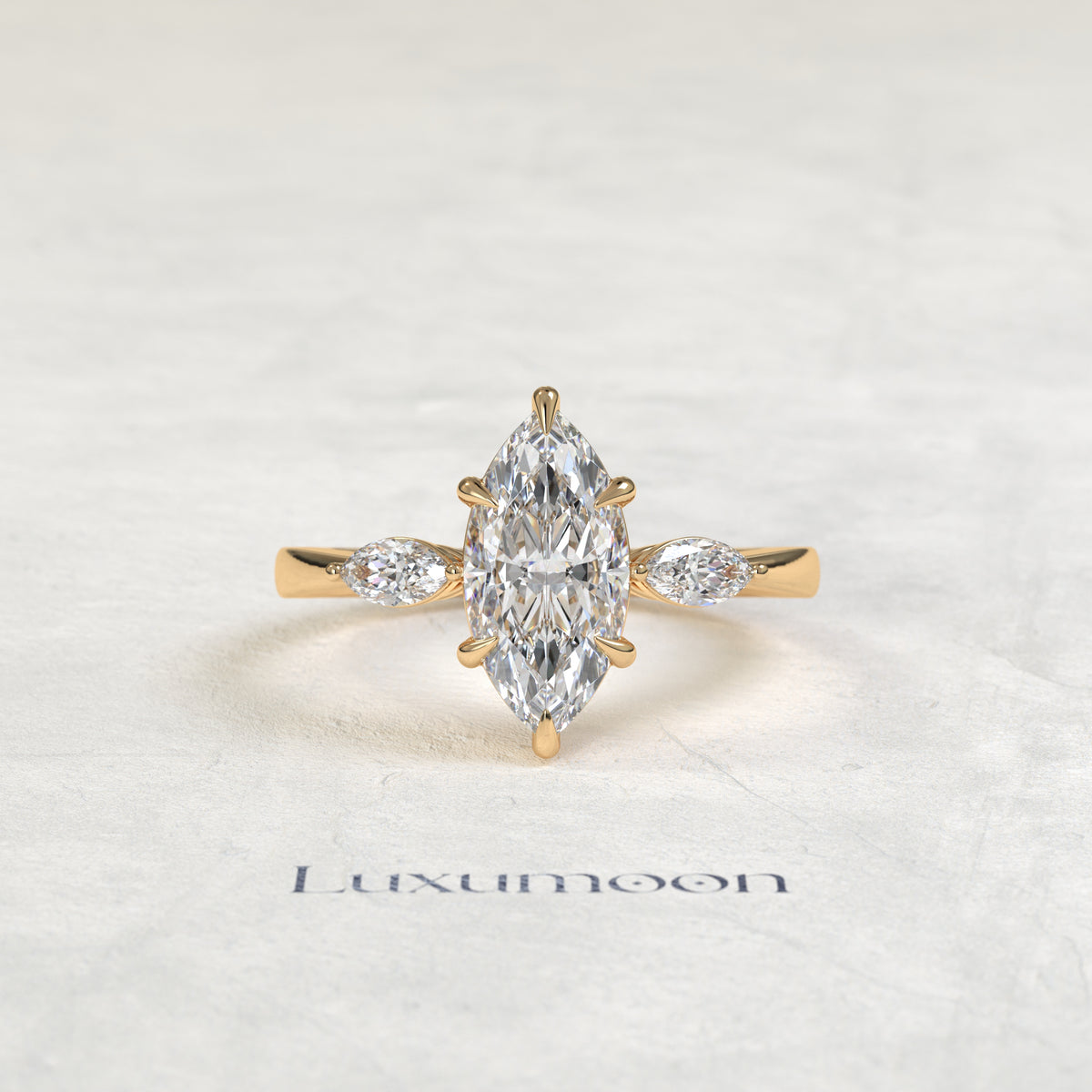 The Ryn – Marquise Cut Lab Grown Diamond Three Stone Trilogy Engagement Ring