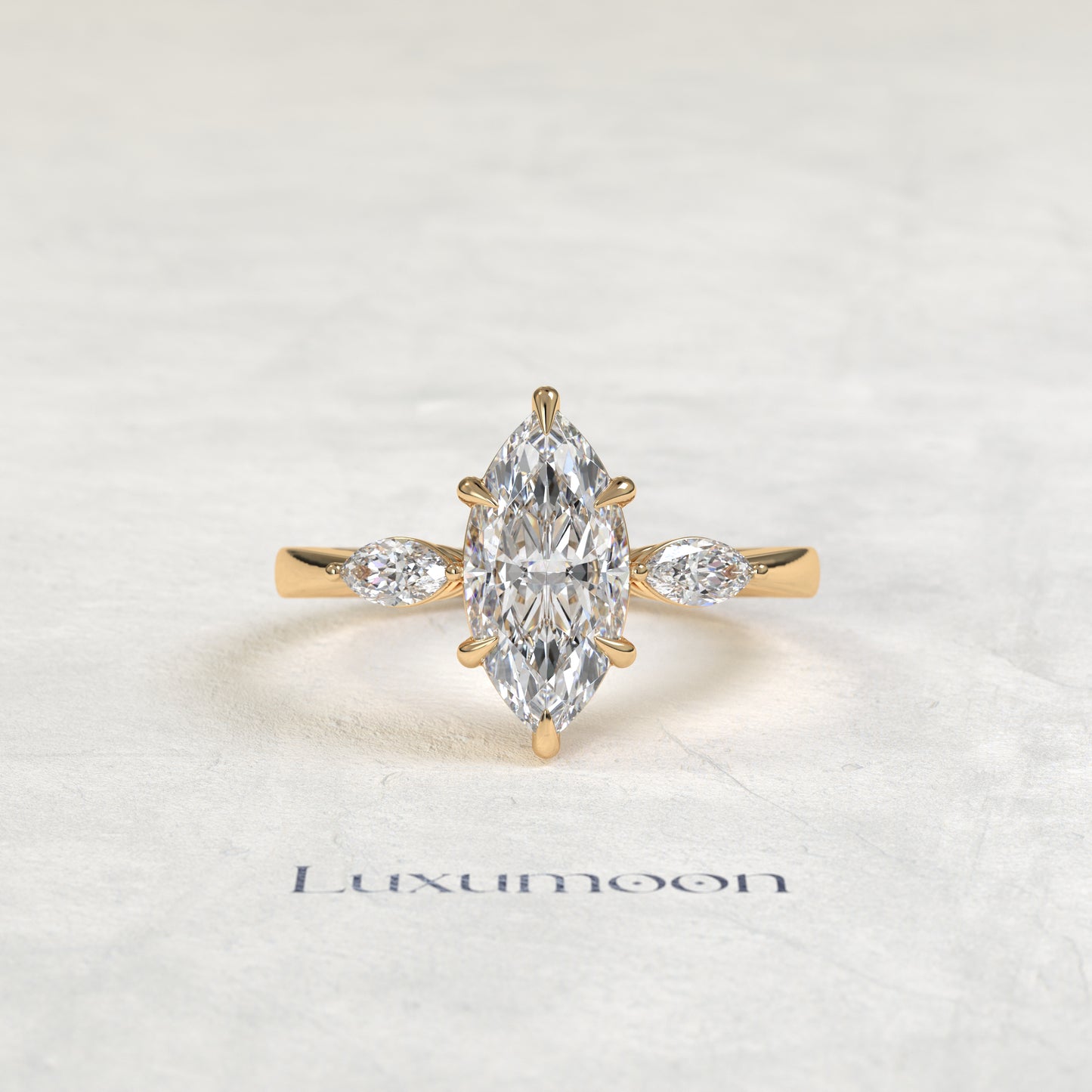The Ryn – Marquise Cut Lab Grown Diamond Three Stone Trilogy Engagement Ring