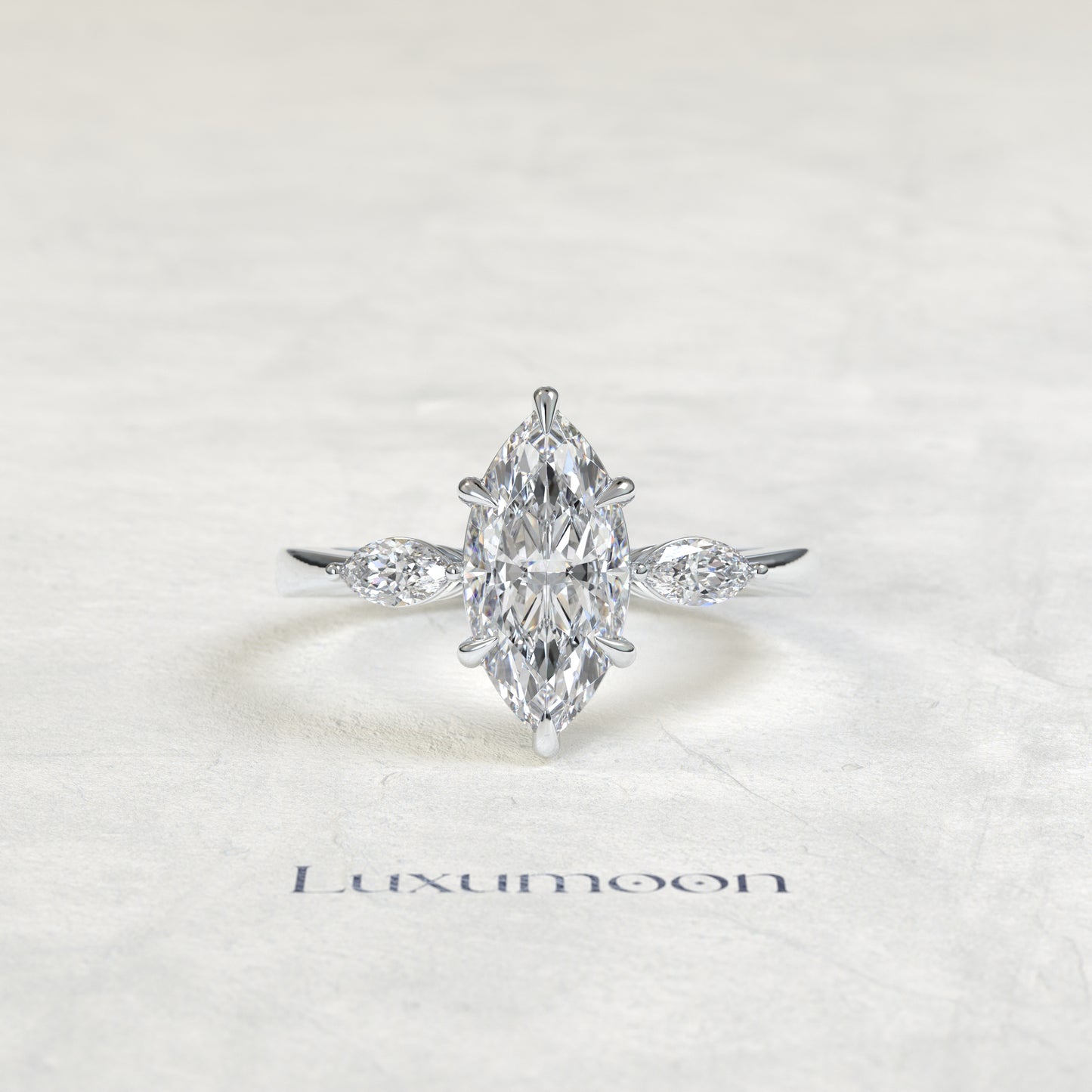 The Ryn – Marquise Cut Lab Grown Diamond Three Stone Trilogy Engagement Ring