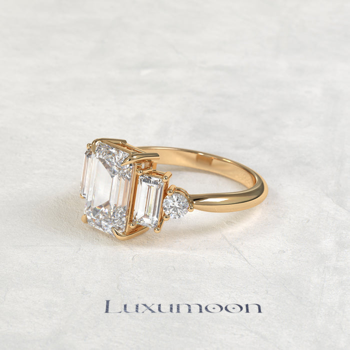 The Koora – Emerald Cut Lab Grown Diamond Baguette & Round Five Stone Engagement Ring