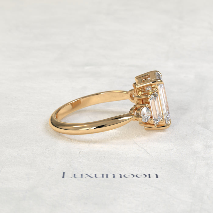 The Koora – Emerald Cut Lab Grown Diamond Baguette & Round Five Stone Engagement Ring