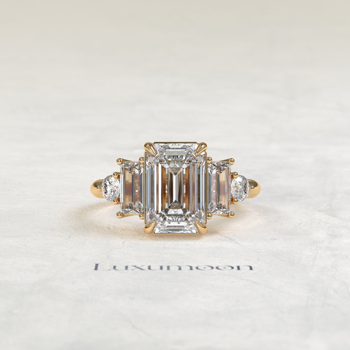 The Koora – Emerald Cut Lab Grown Diamond Baguette & Round Five Stone Engagement Ring