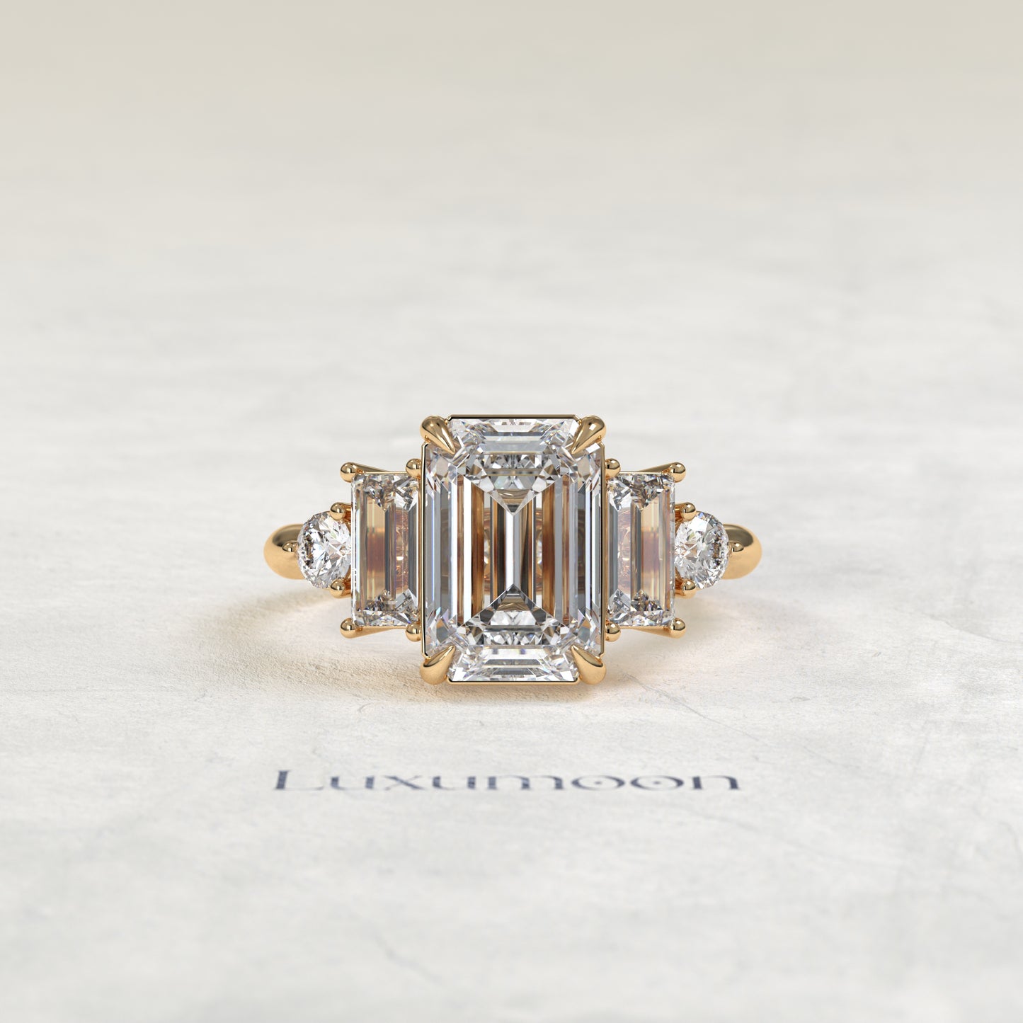 The Koora – Emerald Cut Lab Grown Diamond Baguette & Round Five Stone Engagement Ring