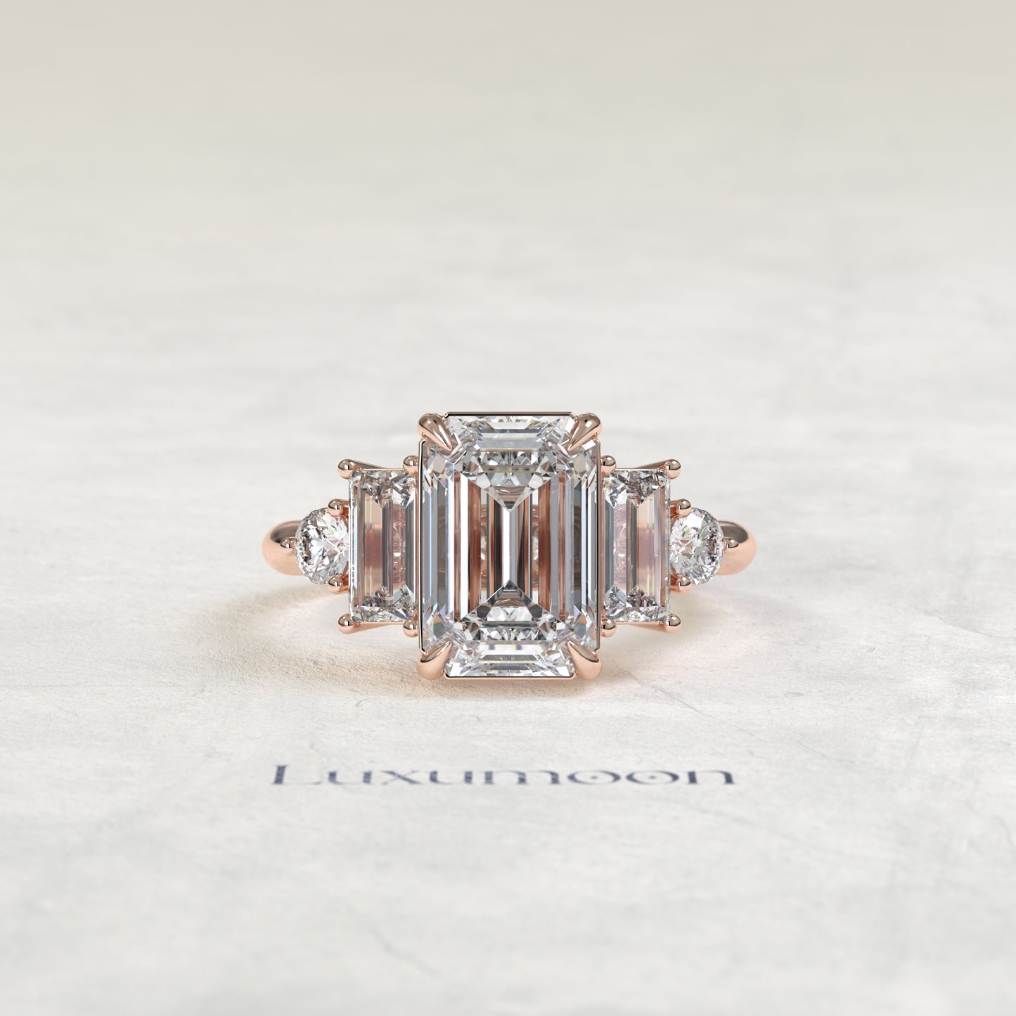 The Koora – Emerald Cut Lab Grown Diamond Baguette & Round Five Stone Engagement Ring