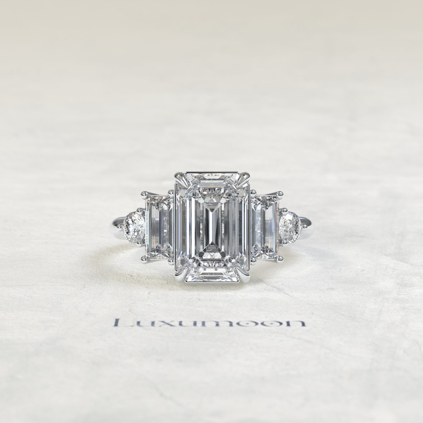 The Koora – Emerald Cut Lab Grown Diamond Baguette & Round Five Stone Engagement Ring