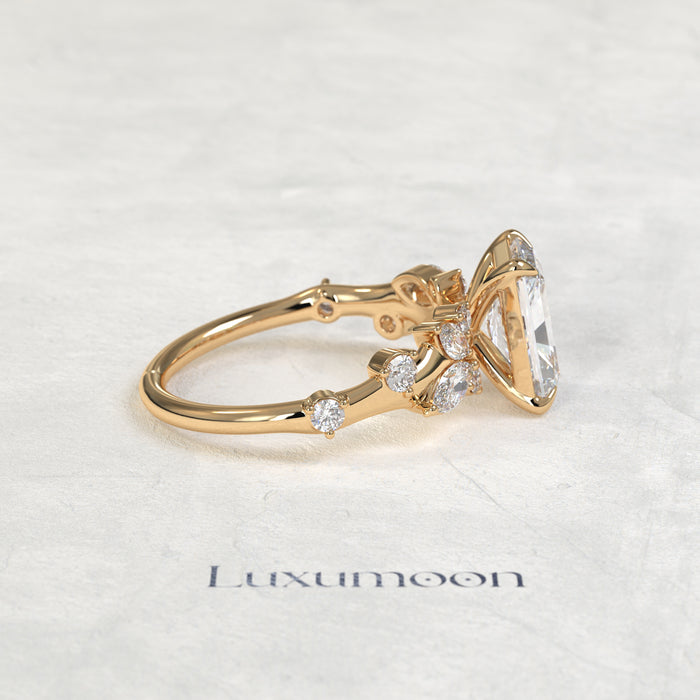 The Fiova – Radiant Cut Lab Grown Diamond Marquise Leaf Cluster Vine Band Engagement Ring