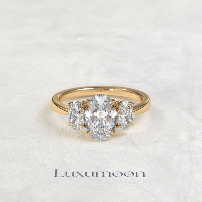 The Bria – Oval Cut Lab Grown Diamond Three Stone Trilogy Engagement Ring