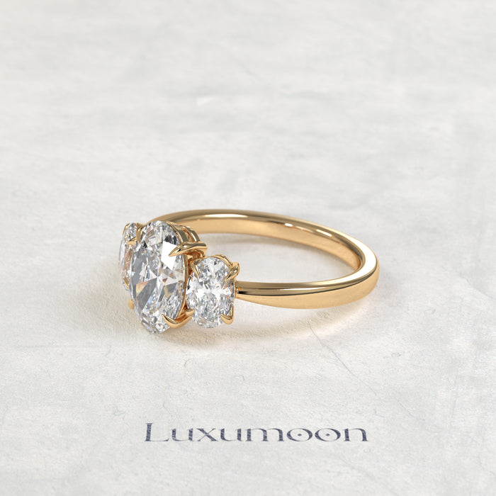 The Bria – Oval Cut Lab Grown Diamond Three Stone Trilogy Engagement Ring