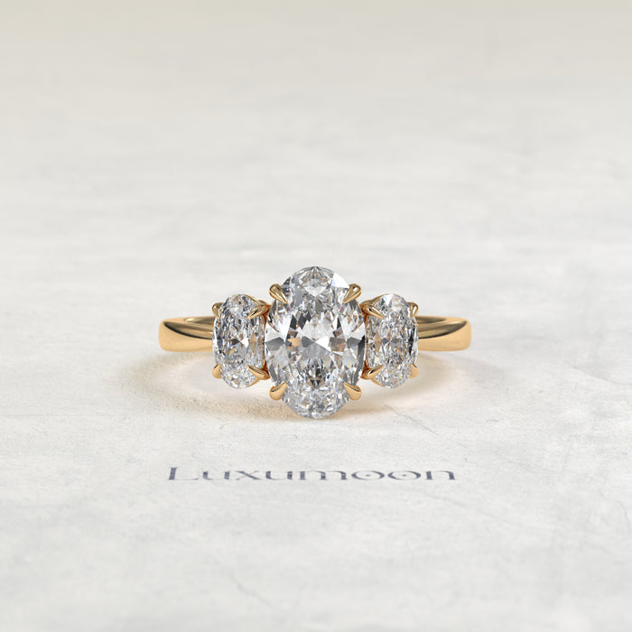 The Bria – Oval Cut Lab Grown Diamond Three Stone Trilogy Engagement Ring