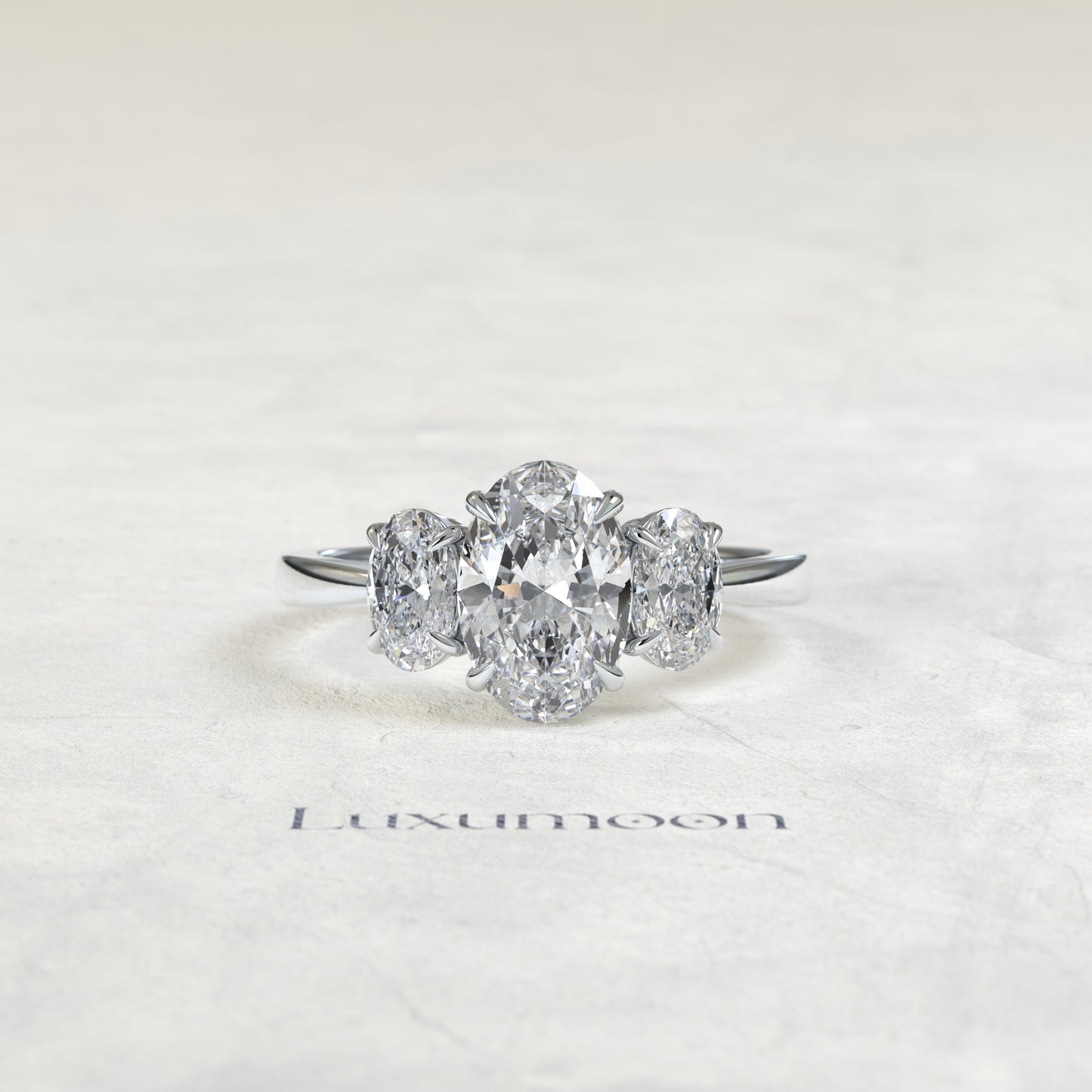 The Bria – Oval Cut Lab Grown Diamond Three Stone Trilogy Engagement Ring