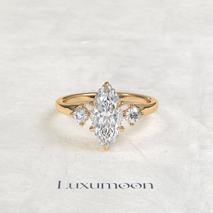 The Felova – Marquise Cut Lab Grown Diamond Round Accent Hidden Pavé Detail Engagement Ring