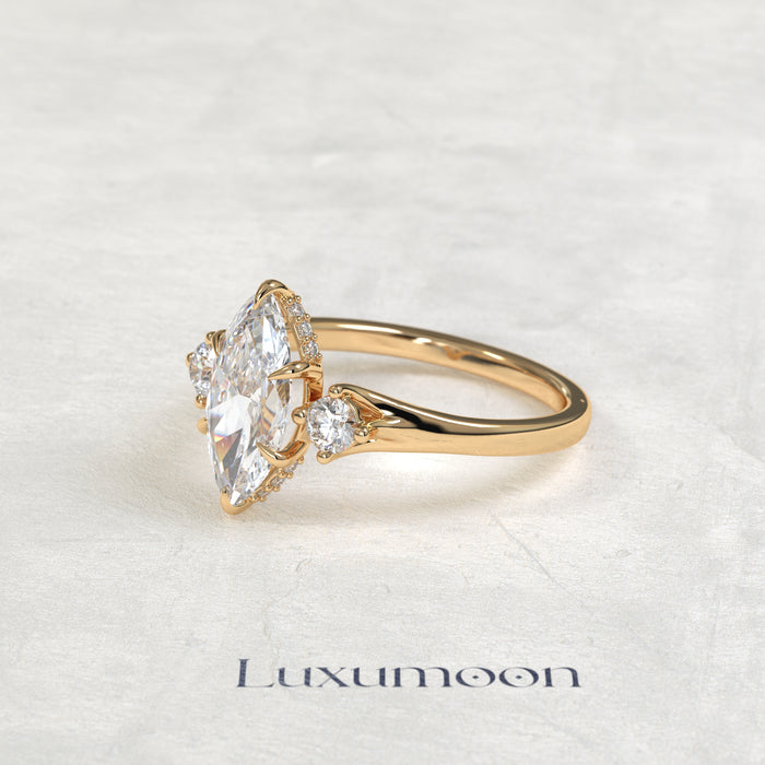 The Felova – Marquise Cut Lab Grown Diamond Round Accent Hidden Pavé Detail Engagement Ring