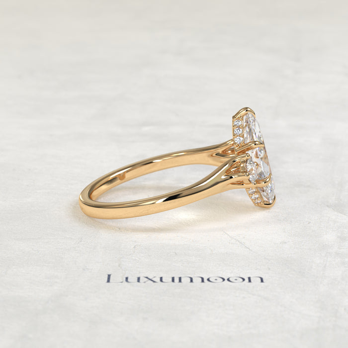 The Felova – Marquise Cut Lab Grown Diamond Round Accent Hidden Pavé Detail Engagement Ring