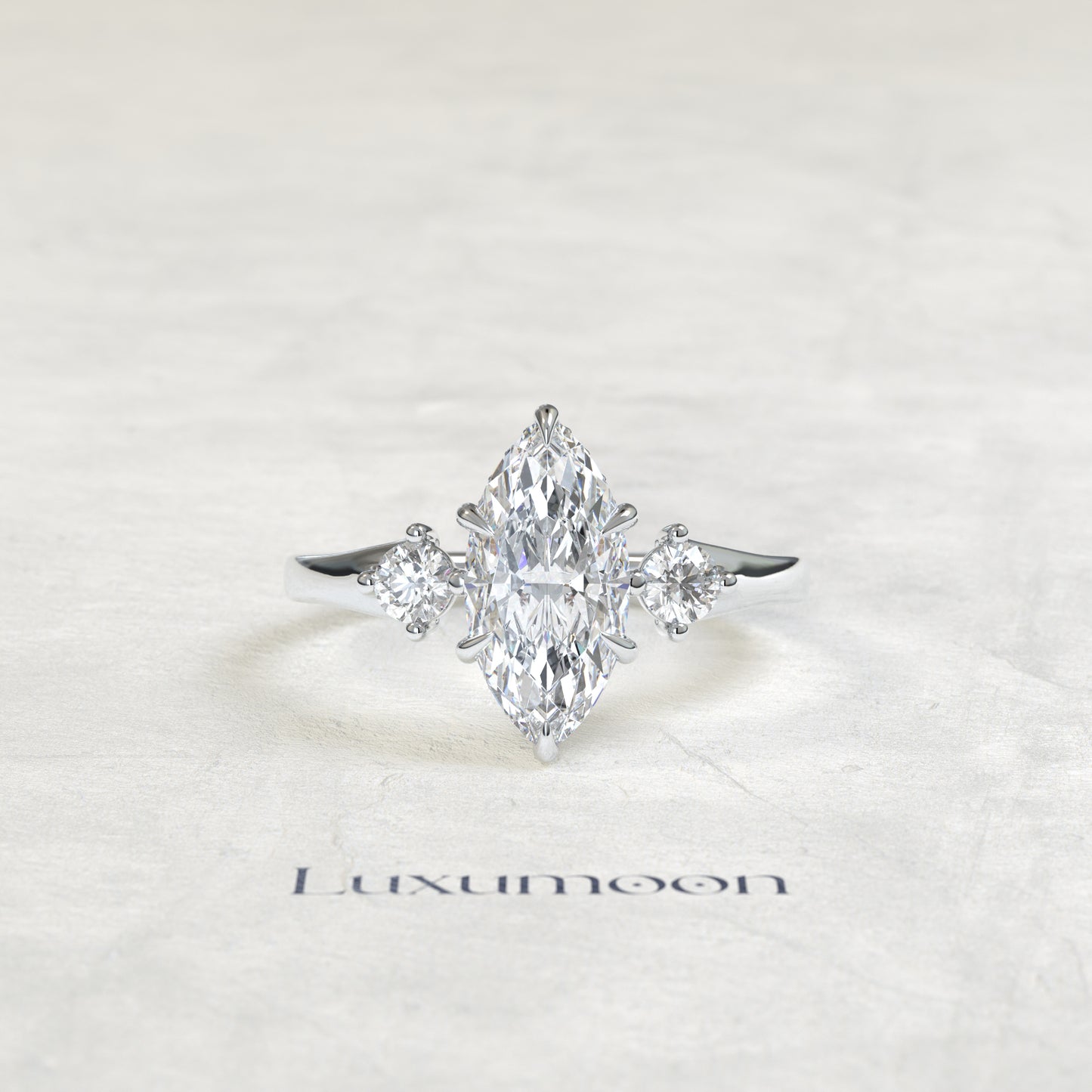 The Felova – Marquise Cut Lab Grown Diamond Round Accent Hidden Pavé Detail Engagement Ring