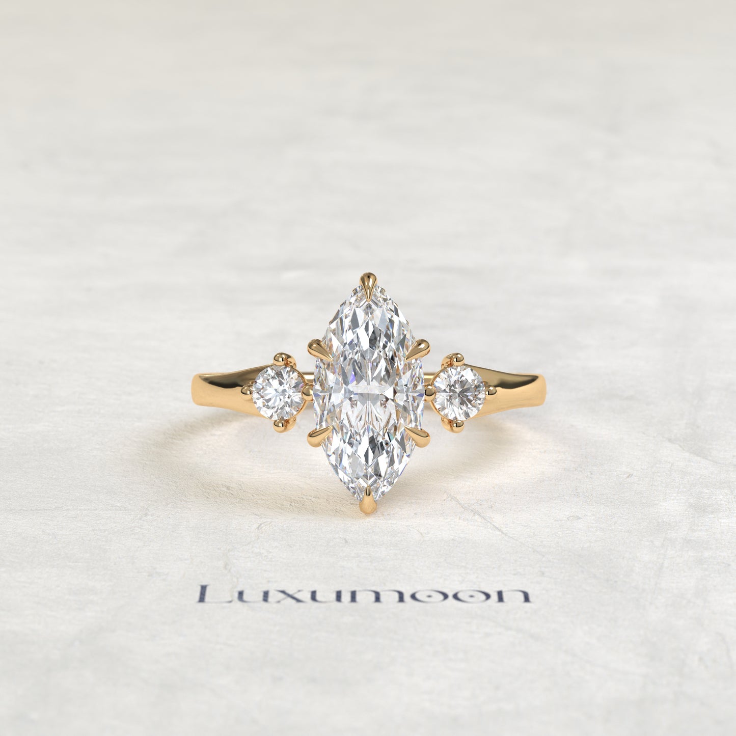 The Felova – Marquise Cut Lab Grown Diamond Round Accent Hidden Pavé Detail Engagement Ring
