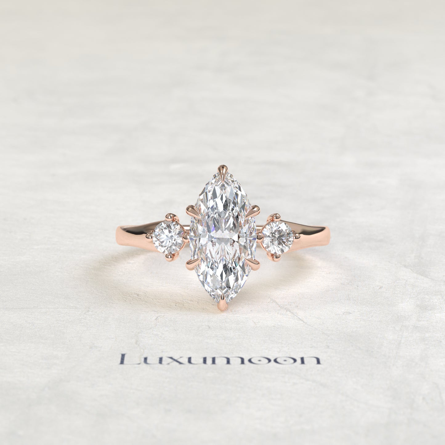 The Felova – Marquise Cut Lab Grown Diamond Round Accent Hidden Pavé Detail Engagement Ring